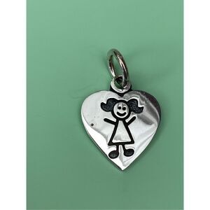 Heart with Stick Girl Sterling Silver Jewelry Charm #family